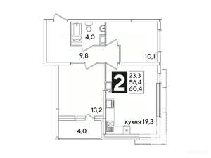 2-к квартира, вторичка, 60м2, 15/16 этаж