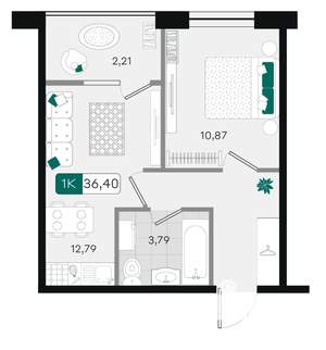 1-к квартира, вторичка, 36м2, 6/18 этаж