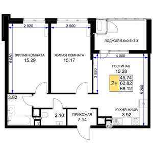 2-к квартира, вторичка, 66м2, 16/16 этаж