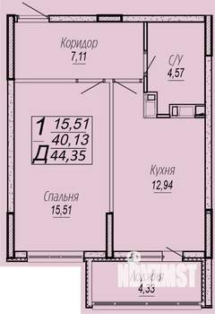 1-к квартира, вторичка, 44м2, 16/16 этаж