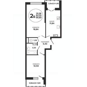 2-к квартира, вторичка, 58м2, 19/24 этаж