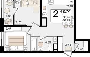 2-к квартира, вторичка, 49м2, 11/18 этаж