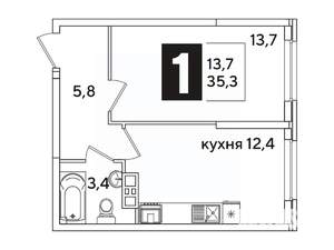 1-к квартира, вторичка, 35м2, 9/16 этаж
