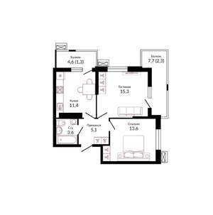 2-к квартира, вторичка, 55м2, 1/22 этаж
