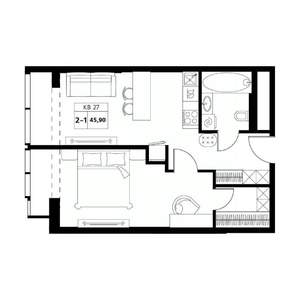 2-к квартира, вторичка, 46м2, 10/19 этаж