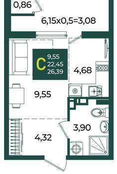 Студия квартира, вторичка, 26м2, 8/18 этаж