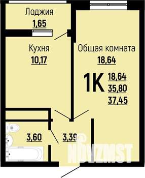1-к квартира, строящийся дом, 37м2, 13/22 этаж