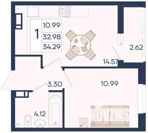 1-к квартира, вторичка, 34м2, 7/18 этаж