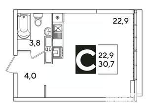Студия квартира, вторичка, 31м2, 16/16 этаж
