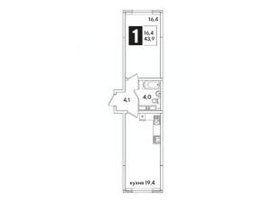 1-к квартира, вторичка, 44м2, 14/16 этаж