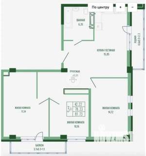 3-к квартира, вторичка, 88м2, 2/3 этаж