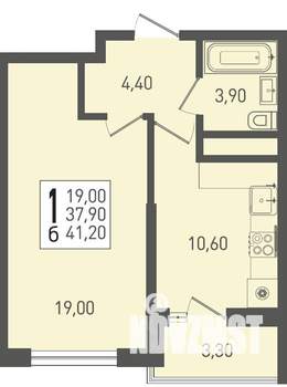1-к квартира, строящийся дом, 41м2, 10/22 этаж