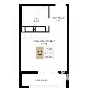 Студия квартира, вторичка, 30м2, 6/23 этаж