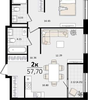 2-к квартира, вторичка, 58м2, 10/16 этаж