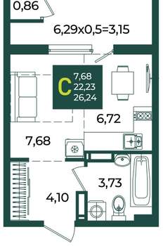 Студия квартира, вторичка, 26м2, 13/18 этаж