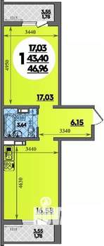 1-к квартира, строящийся дом, 47м2, 4/16 этаж