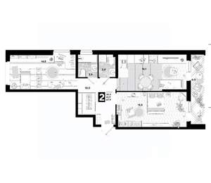 2-к квартира, вторичка, 64м2, 16/16 этаж