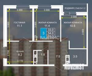 3-к квартира, вторичка, 55м2, 5/16 этаж