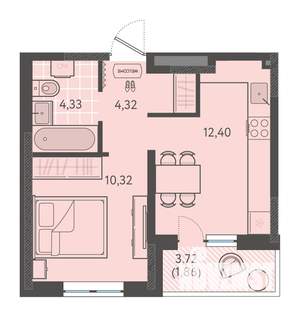1-к квартира, вторичка, 33м2, 1/9 этаж