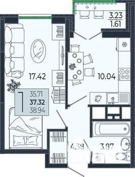 1-к квартира, вторичка, 37м2, 18/21 этаж