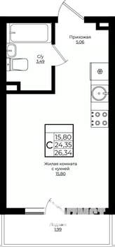 Студия квартира, вторичка, 26м2, 6/10 этаж