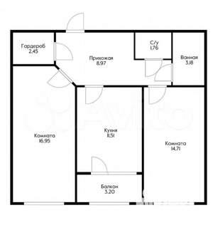 2-к квартира, вторичка, 60м2, 13/25 этаж