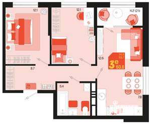 3-к квартира, вторичка, 61м2, 13/18 этаж