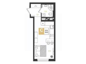 Студия квартира, вторичка, 25м2, 3/9 этаж