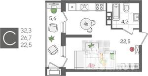 Студия квартира, вторичка, 32м2, 7/24 этаж