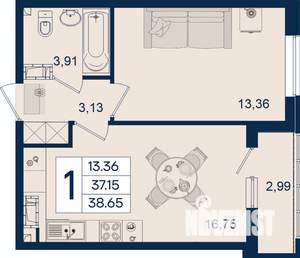 1-к квартира, вторичка, 39м2, 9/18 этаж