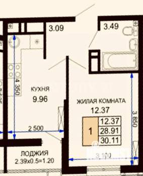 1-к квартира, вторичка, 30м2, 11/24 этаж