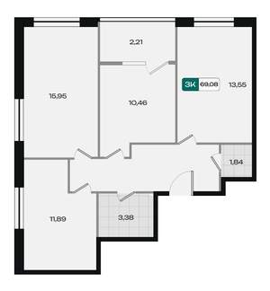 3-к квартира, вторичка, 69м2, 16/18 этаж