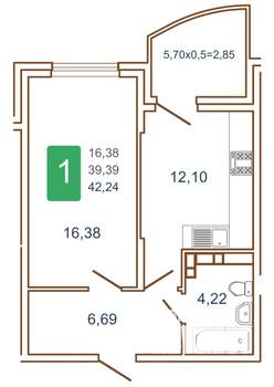 1-к квартира, вторичка, 42м2, 3/16 этаж