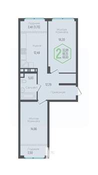 2-к квартира, вторичка, 68м2, 12/24 этаж