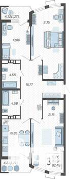 3-к квартира, строящийся дом, 92м2, 20/21 этаж