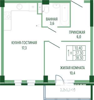 1-к квартира, вторичка, 39м2, 3/7 этаж