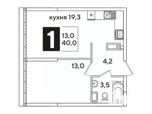 1-к квартира, вторичка, 40м2, 16/16 этаж