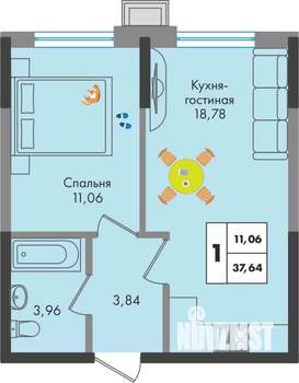 1-к квартира, вторичка, 38м2, 4/9 этаж