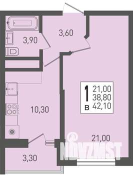 1-к квартира, вторичка, 42м2, 13/22 этаж