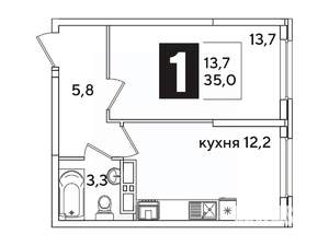 1-к квартира, вторичка, 35м2, 11/16 этаж