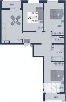 3-к квартира, вторичка, 76м2, 7/18 этаж