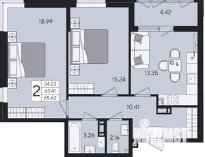 2-к квартира, вторичка, 66м2, 8/8 этаж