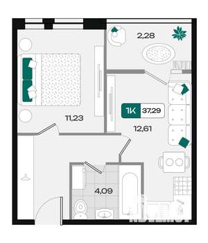1-к квартира, вторичка, 37м2, 9/18 этаж