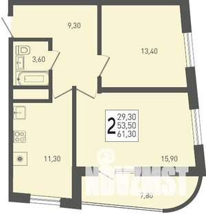 2-к квартира, строящийся дом, 61м2, 20/24 этаж