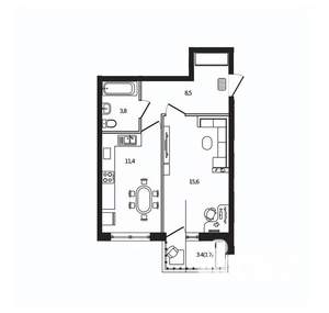 1-к квартира, вторичка, 41м2, 2/9 этаж