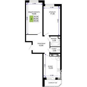 2-к квартира, вторичка, 68м2, 3/19 этаж