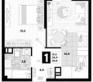 1-к квартира, вторичка, 34м2, 7/16 этаж