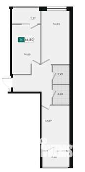 2-к квартира, вторичка, 67м2, 4/18 этаж