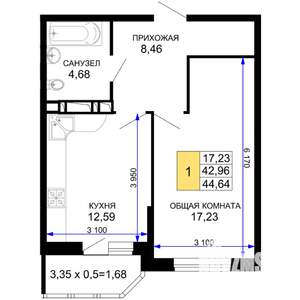 1-к квартира, вторичка, 45м2, 19/19 этаж
