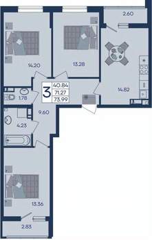 3-к квартира, вторичка, 74м2, 9/18 этаж